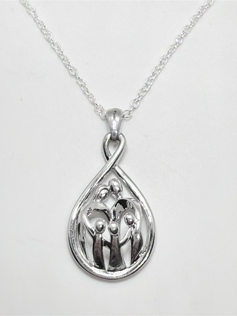 Sterling Silver Family Teardrop Pendant Necklace - Silver